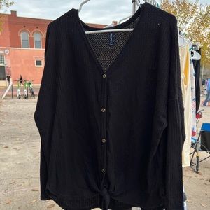 V-Neck Black High Low Knit Sweater